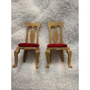 Side Chairs (Set Of 2) Wood Red Velour Seats Dollhouse Miniature